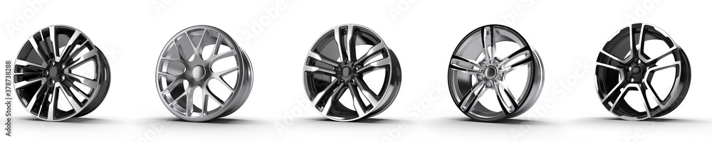 five car disc on a white background. 3D rendering illustration.