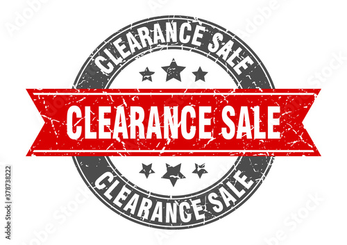 clearance sale round stamp with ribbon. label sign