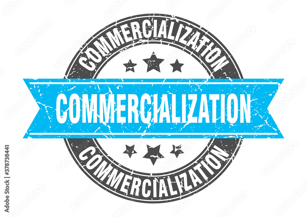 commercialization round stamp with ribbon. label sign