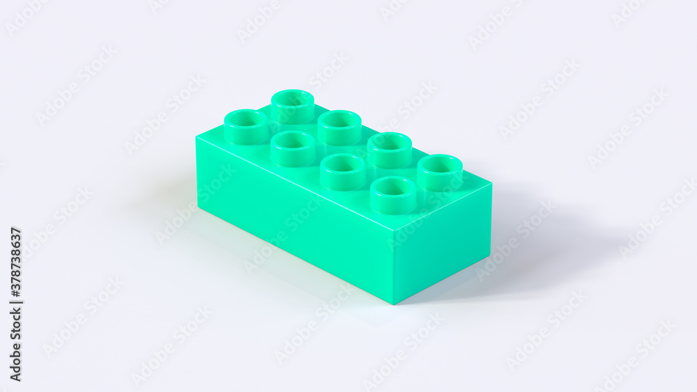 Obraz premium Azure Plastic Toy Brick on a White Background. 3d render with a work path