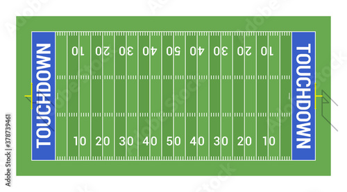 American football field with goals. Top view.