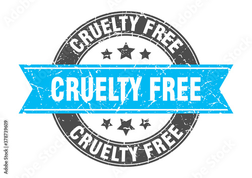 cruelty free round stamp with ribbon. label sign