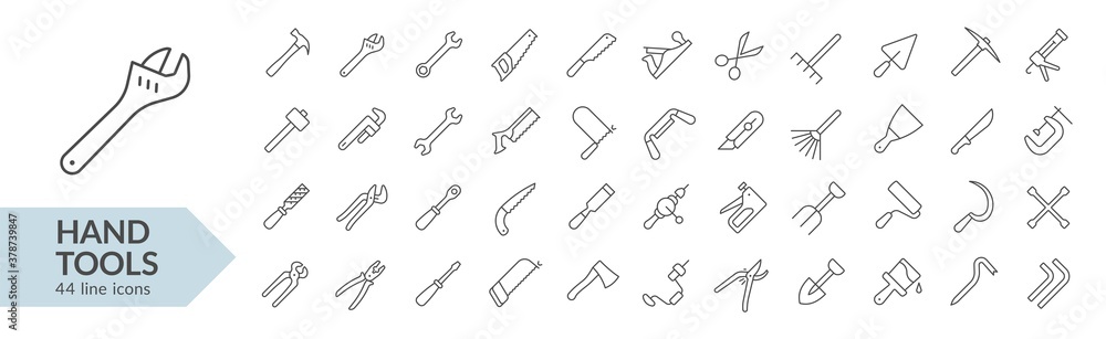 Hand tools line icon set. Isolated signs on white background. Vector illustration. Collection Hand tools line icon set. Isolated signs on white background. Vector illustration. Collection