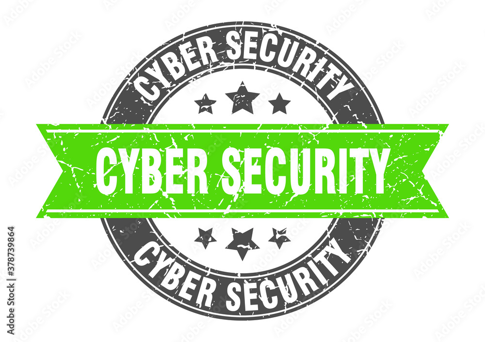 Obraz premium cyber security round stamp with ribbon. label sign