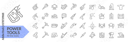 Power tools line icon set. Isolated signs on white background. Vector illustration. Collection