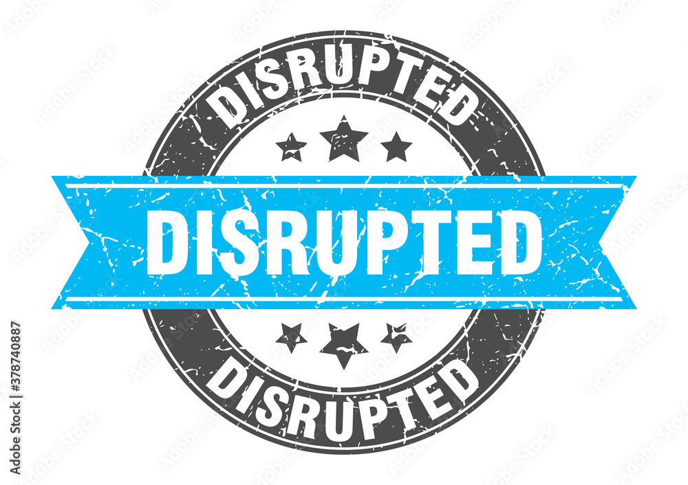 disrupted round stamp with ribbon. label sign disrupted round stamp with ribbon. label sign