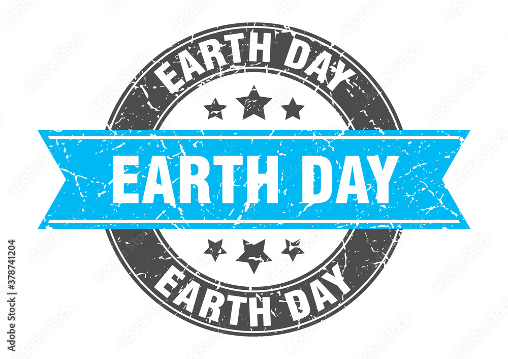 earth day round stamp with ribbon. label sign earth day round stamp with ribbon. label sign
