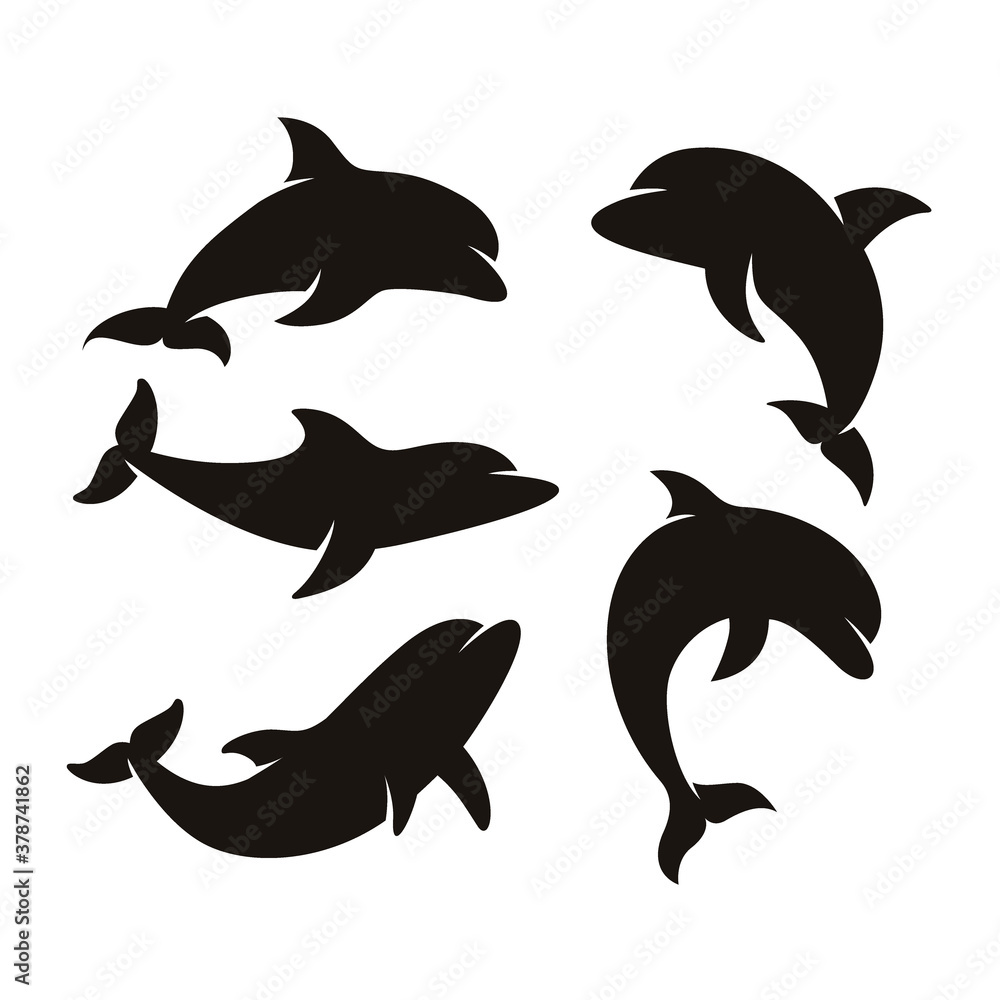 Fototapeta premium Dolphin fish animal silhouette. Vector illustration