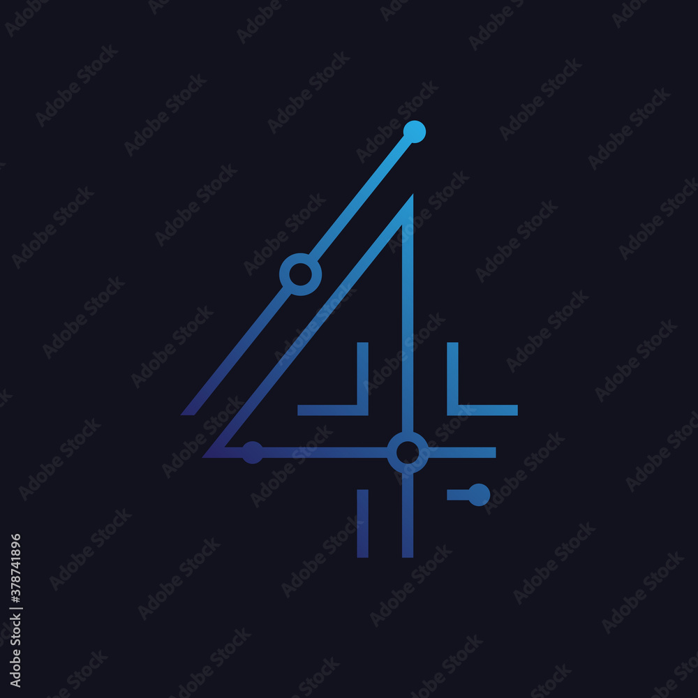 Number four / fourth / 4 vector font alphabet, technological flat design for your unique elements design ; logo, corporate identity, application, creative poster & more Number four / fourth / 4 vector font alphabet, technological flat design for your unique elements design ; logo, corporate identity, application, creative poster & more