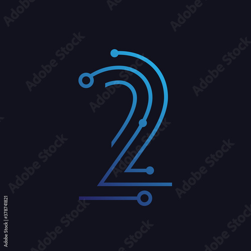 Number two / second / 2 vector font alphabet, technological flat design for your unique elements design ; logo, corporate identity, application, creative poster & more