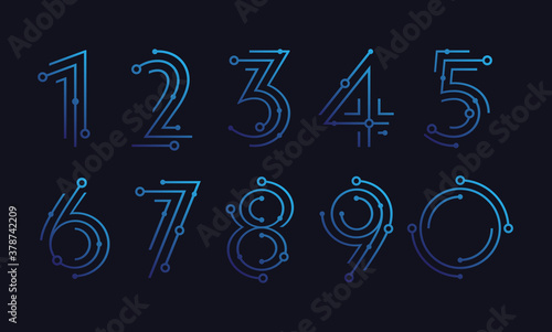 Number set / 1 2 3 4 5 6 7 8 9 0 , technological flat design for your unique elements design ; logo, corporate identity, application, creative poster & more