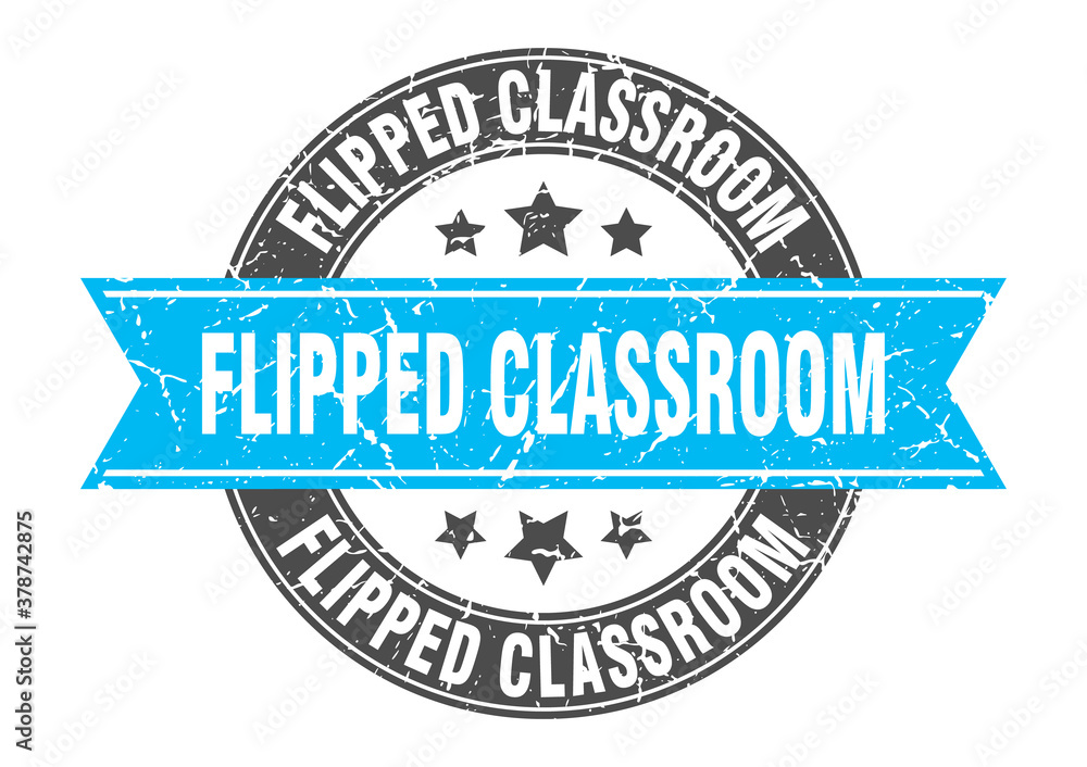 Fototapeta premium flipped classroom round stamp with ribbon. label sign