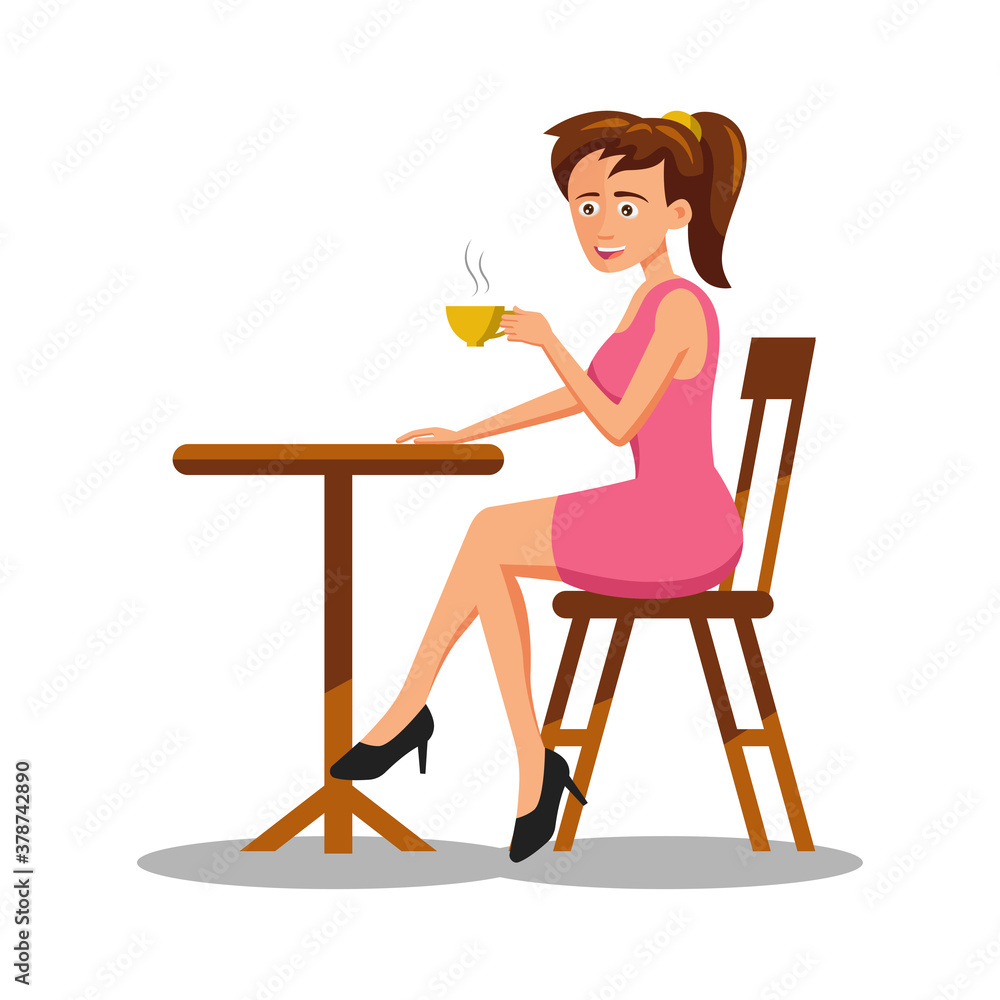 Fototapeta premium flat design of cartoon character of woman drinking coffee