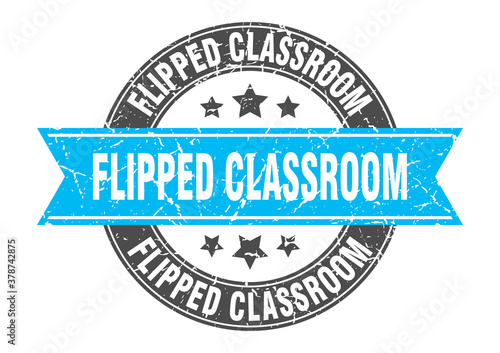 flipped classroom round stamp with ribbon. label sign