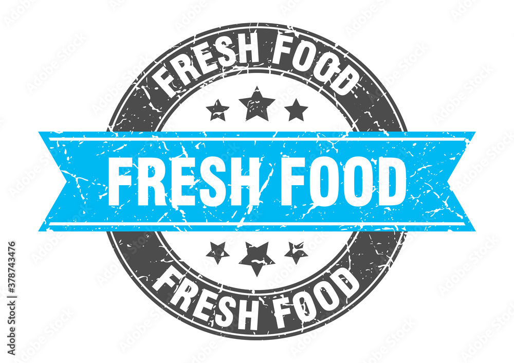 Obraz premium fresh food round stamp with ribbon. label sign