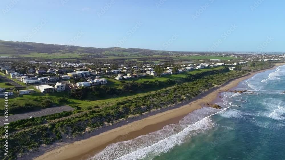Beautiful seaside town by Boomer Beach in Port Elliot, Australia - Aerial Beautiful seaside town by Boomer Beach in Port Elliot, Australia - Aerial
