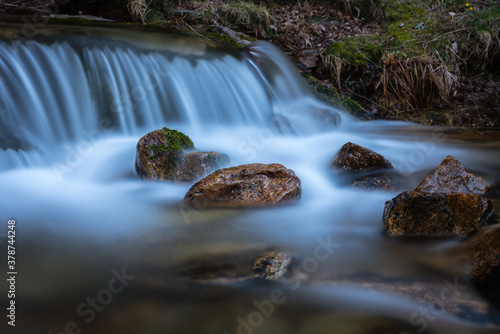 River water flows among the rocks and forms small waterfalls, Rascafría, Madrid, Spain © JMDuran Photography