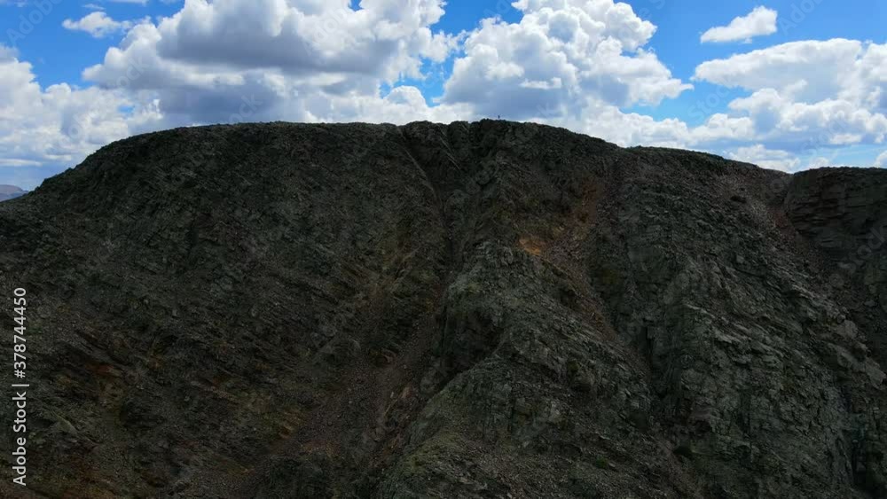 Aerial view Ascending shot, Scenic view of Rocky Ridge and Peak of Mountain in San Juan Mountain Range in Colorado. Aerial view Ascending shot, Scenic view of Rocky Ridge and Peak of Mountain in San Juan Mountain Range in Colorado.