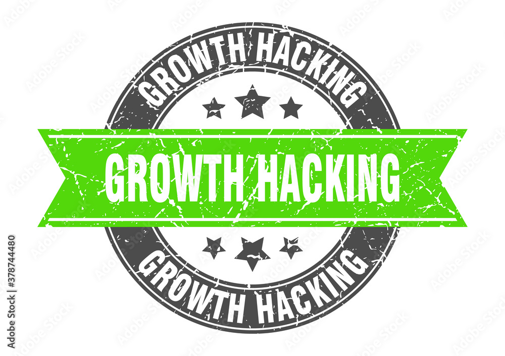 Fototapeta premium growth hacking round stamp with ribbon. label sign