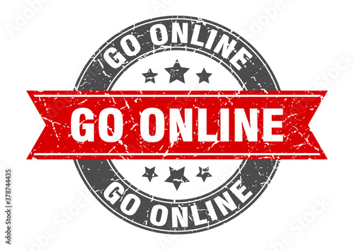 go online round stamp with ribbon. label sign