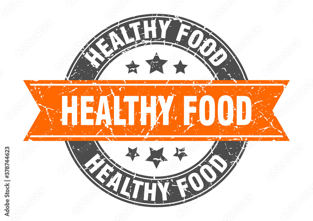 Fototapeta premium healthy food round stamp with ribbon. label sign