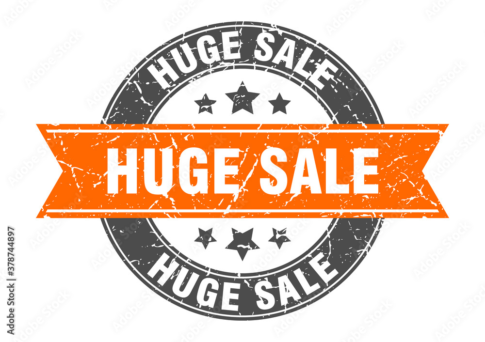 Fototapeta premium huge sale round stamp with ribbon. label sign