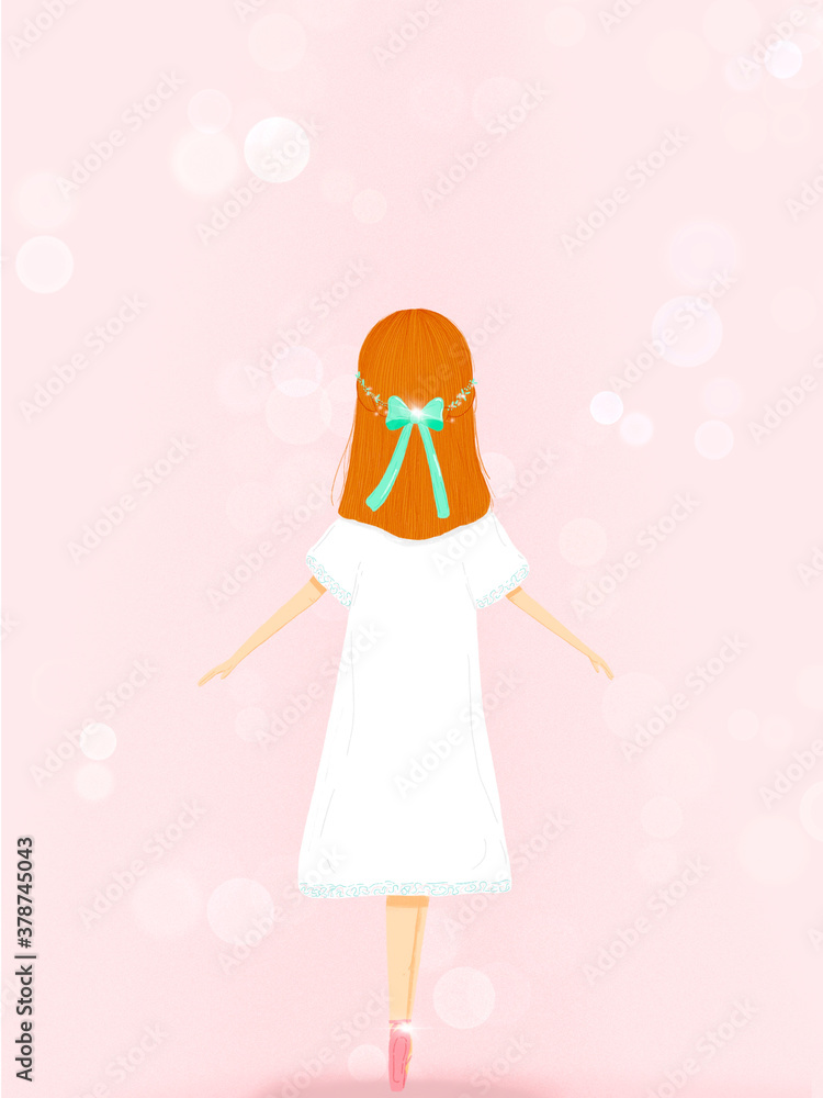 illustration of a ballet dancer girl with pointe shoes over light pink background illustration of a ballet dancer girl with pointe shoes over light pink background
