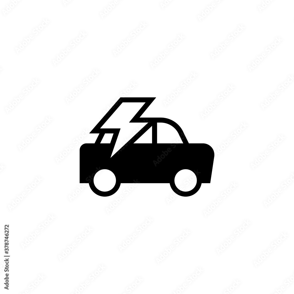 Naklejka premium Electric Car Icon in black flat glyph, filled style isolated on white background