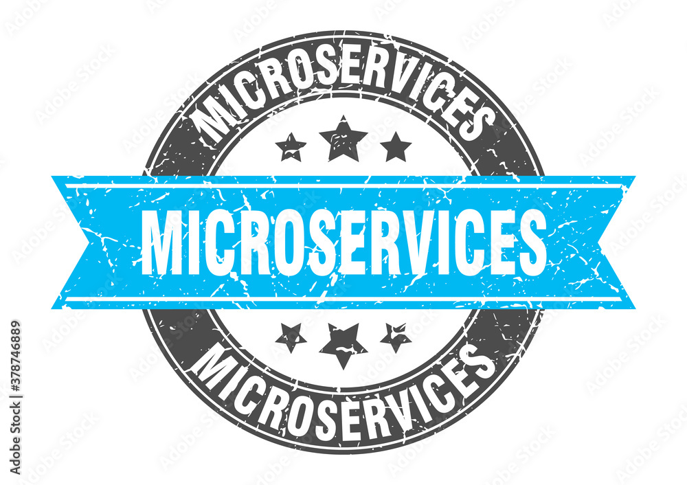 Fototapeta premium microservices round stamp with ribbon. label sign