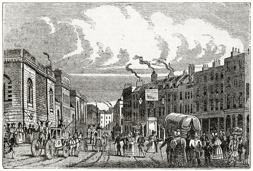 Canvas Print Old london busy square where there is placed the Old Bailey