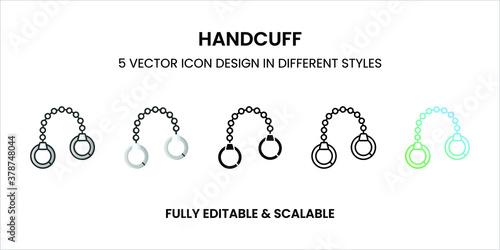 Handcuff vector icon in colored outline, flat, glyph, line and gradient