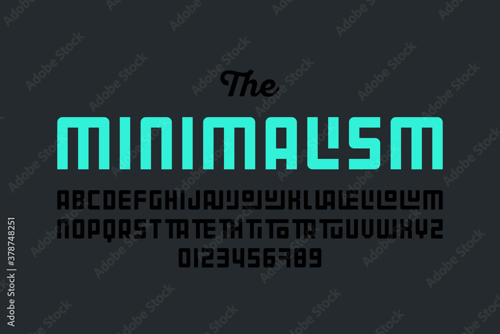 Minimal style font design, alphabet letters, numbers and ligatures vector illustration