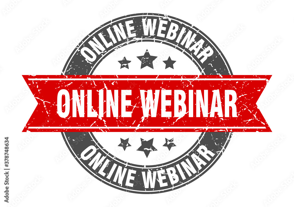 online webinar round stamp with ribbon. label sign online webinar round stamp with ribbon. label sign