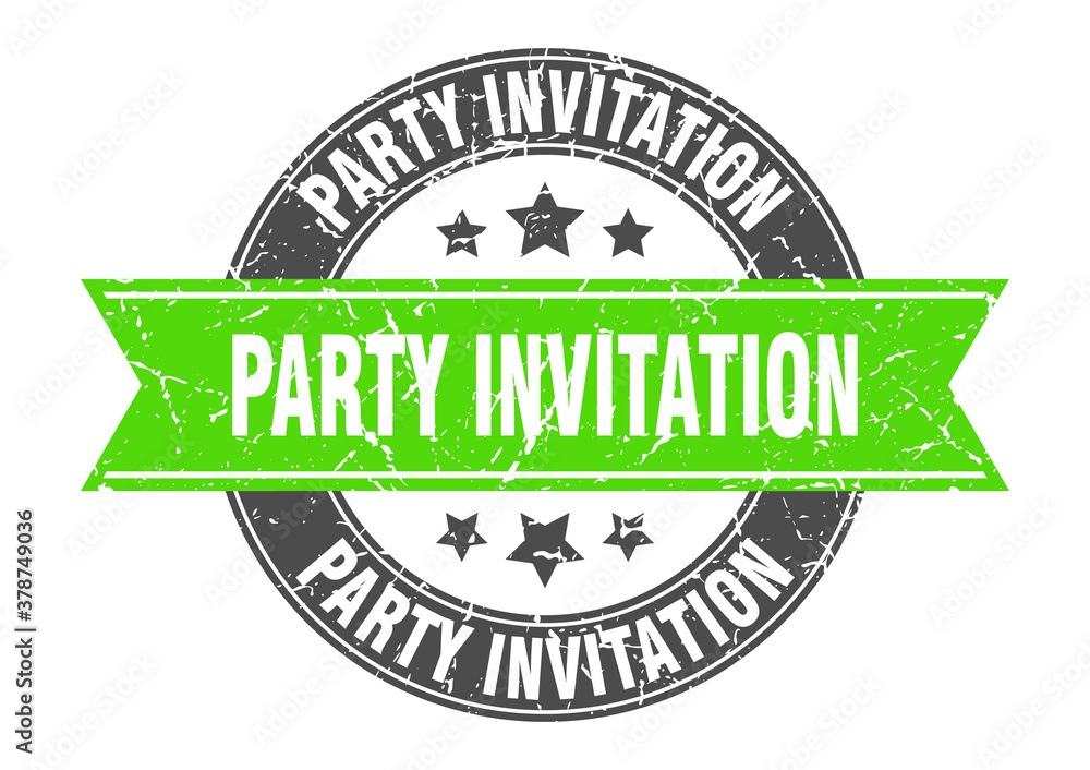 Obraz premium party invitation round stamp with ribbon. label sign