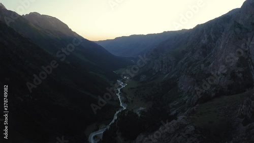 Aerial flight over mountain valley Dzungar mountains, Kazakhstan photo