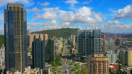 zhuhai cityscape sunny day main traffic road tunnel aerial view 4k china photo