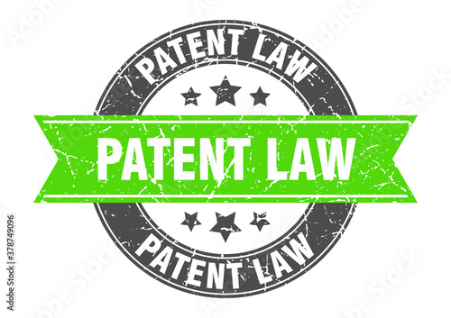 patent law round stamp with ribbon. label sign