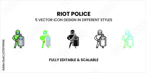 Riot Police vector icon in colored outline, flat, glyph, line and gradient