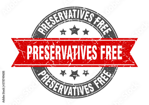 preservatives free round stamp with ribbon. label sign