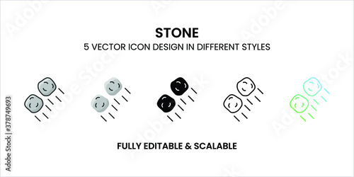 Stone vector icon in colored outline, flat, glyph, line and gradient