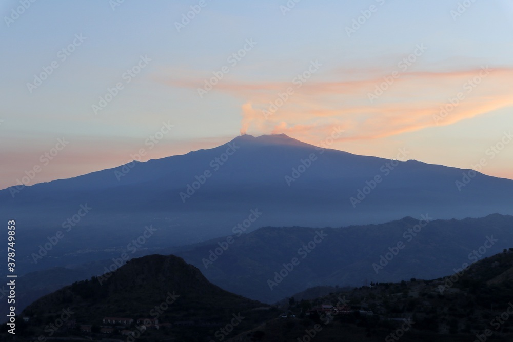 Castelmola - Fumate dell'Etna al tramonto