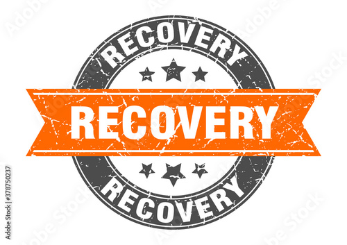 recovery round stamp with ribbon. label sign