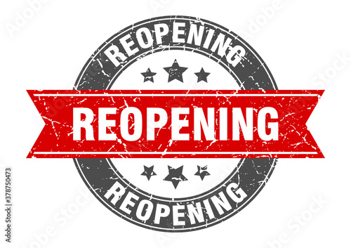 reopening round stamp with ribbon. label sign