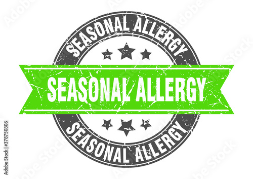 seasonal allergy round stamp with ribbon. label sign