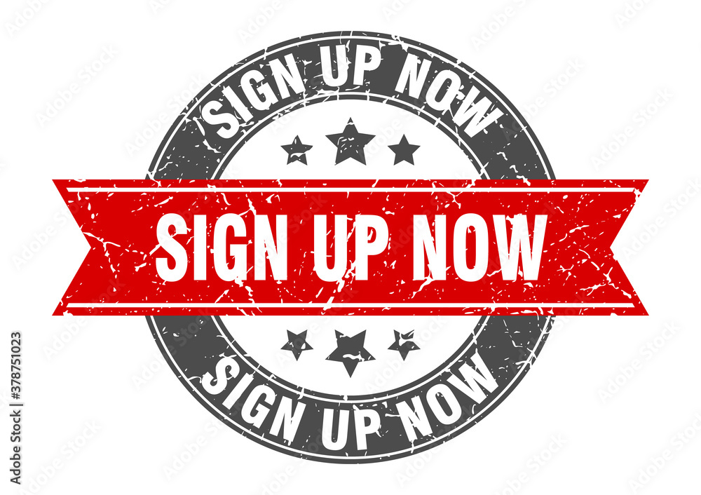 Obraz premium sign up now round stamp with ribbon. label sign