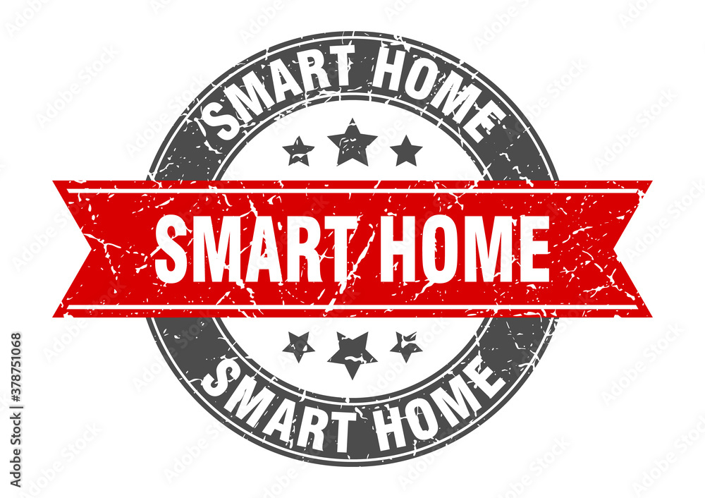 smart home round stamp with ribbon. label sign smart home round stamp with ribbon. label sign