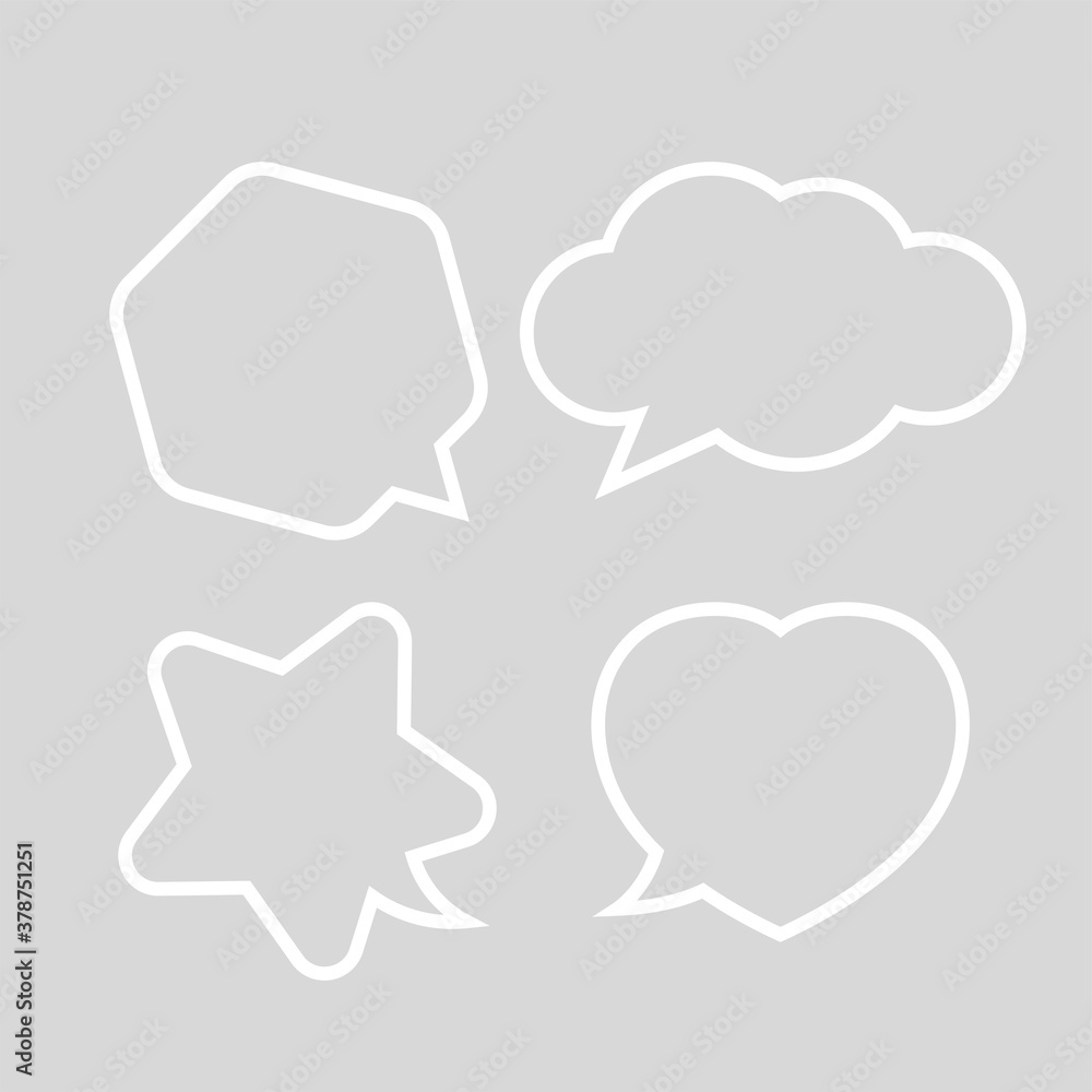 speech bubble white line isolated on grey, cute chatting symbol, star, heart shape, hexagon and cloud speech bubble white color for copy space, collection speech bubble for banner graphic design speech bubble white line isolated on grey, cute chatting symbol, star, heart shape, hexagon and cloud speech bubble white color for copy space, collection speech bubble for banner graphic design