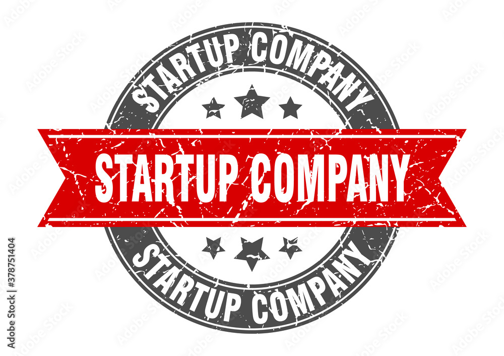 Obraz premium startup company round stamp with ribbon. label sign