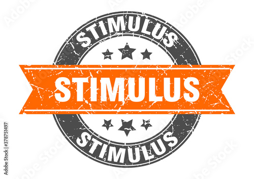 stimulus round stamp with ribbon. label sign