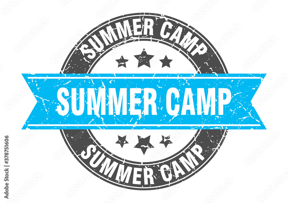 summer camp round stamp with ribbon. label sign summer camp round stamp with ribbon. label sign